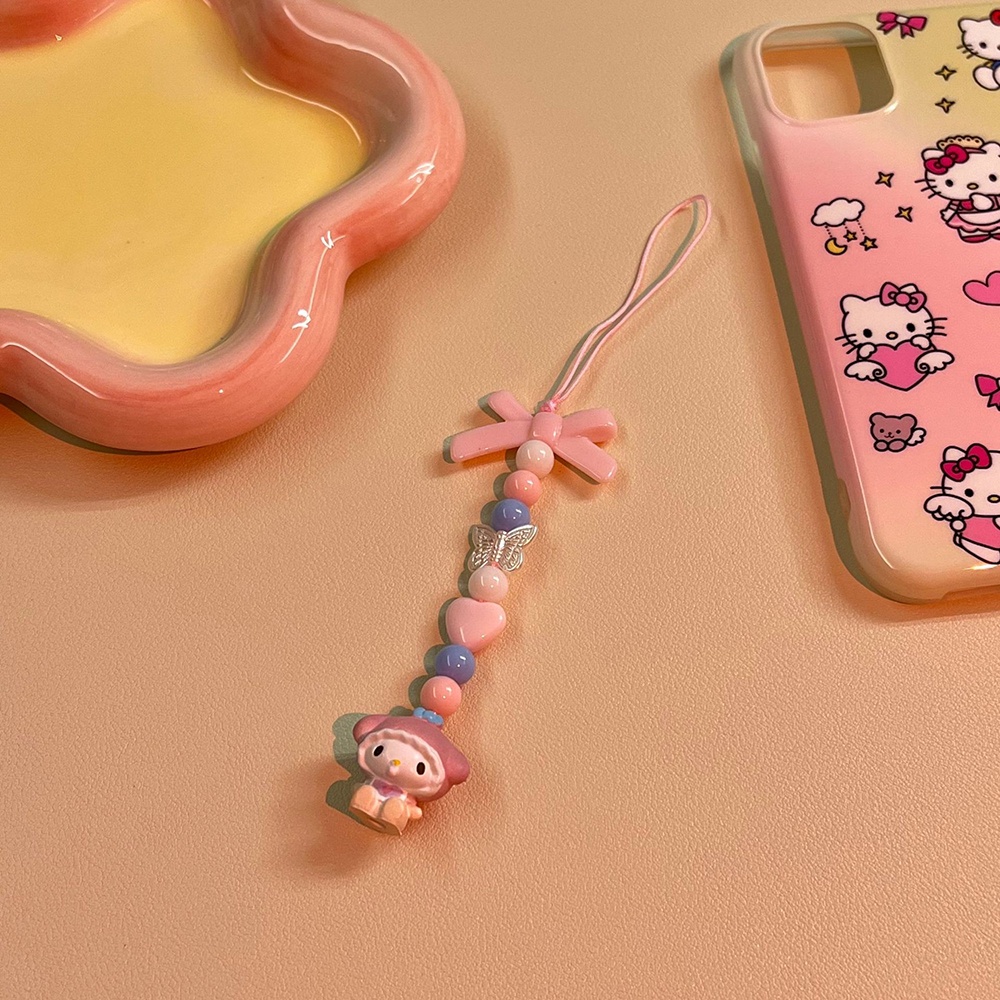 SANRIO Móc Khóa Hoạt Hình Đính Nơ Trái Tim Xinh Xắn Cho Điện Thoại