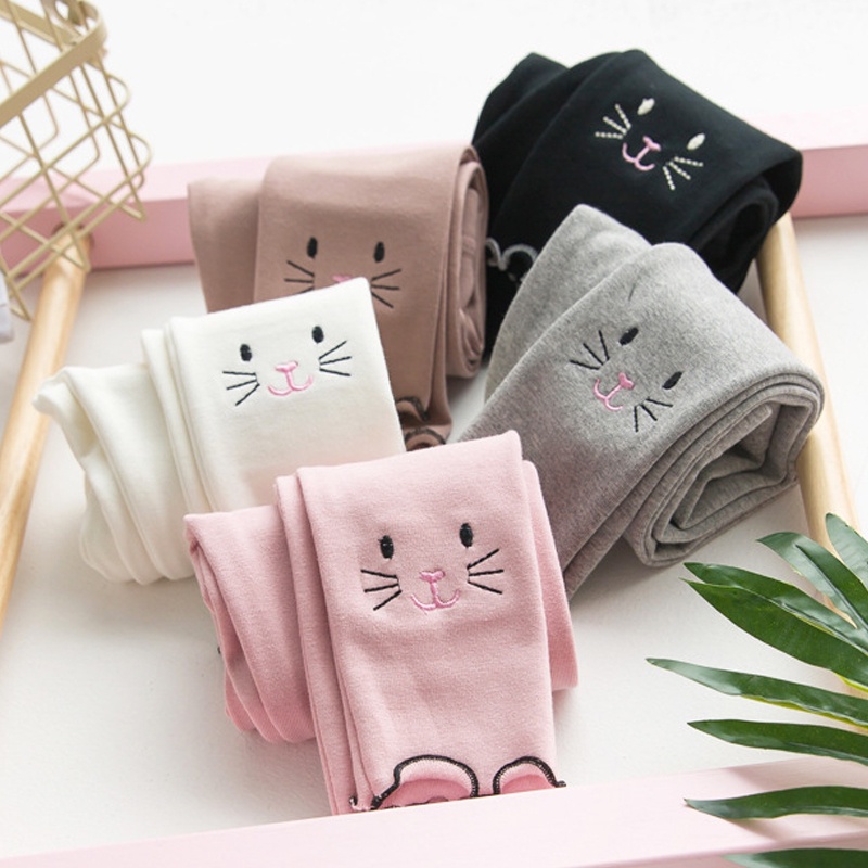 Quần legging dày mềm mại giữ ấm mùa đông in hình mèo dễ thương cho bé gái