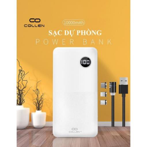 Sạc dự phòng + dây sạc, Mua sạc dự phòng 10000mAh tặng sạc nam châm 3 đầu cho iphone, sam sung, type C, sạc chính hãng