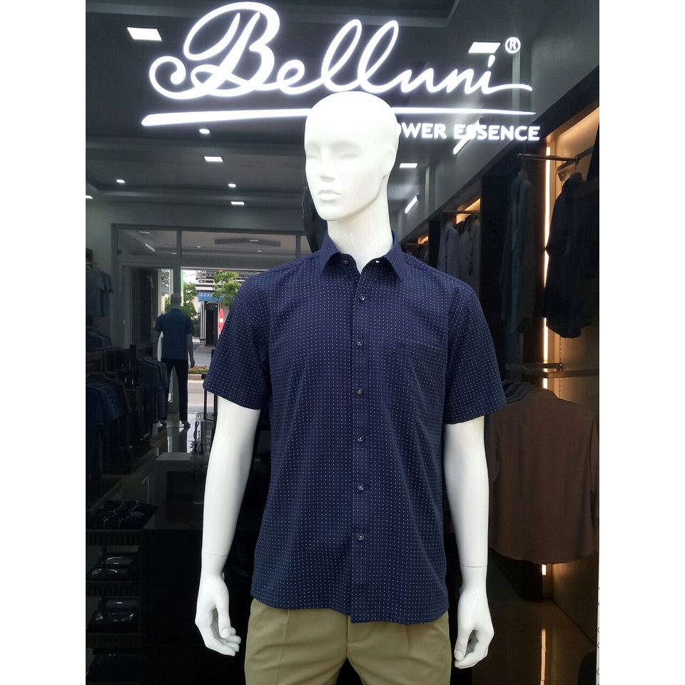 Áo Sơ mi nam ngắn tay Belluni chất Banana thoáng mát ít nhăn hoạ tiết sang trọng ABN.BAN.BE.208.B