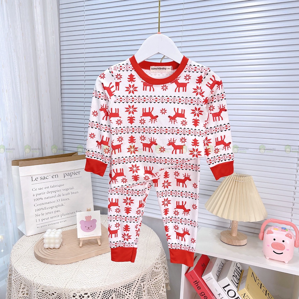 Bộ Dài Tay Bé Trai, Bé Gái Giáng Sinh KIMCHIBABY Vải Cotton 100% Túi Zip Organic, Đồ Bộ Thu Đông Noel KWTD2114