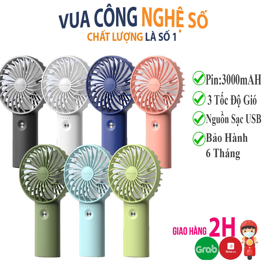 [Mã ELHA22 giảm 5% đơn 300K] Quạt tích điện mini cầm tay Yoobao F3 3000mAh để bàn làm việc tăng kèm dây cao su