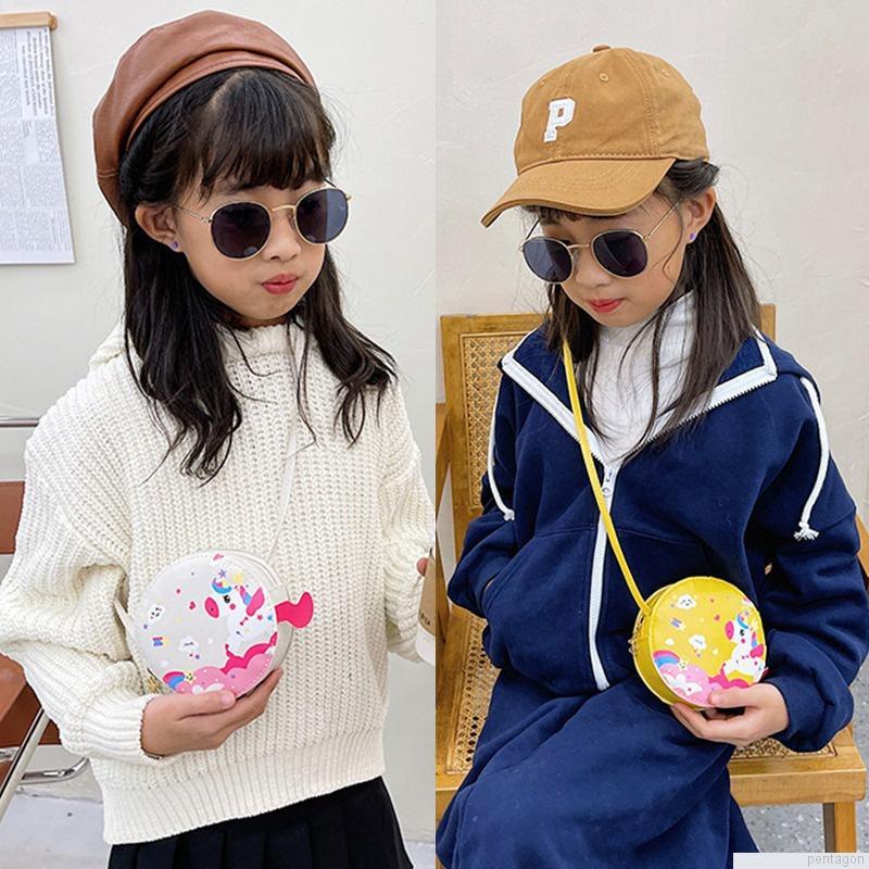 Túi đeo chéo mini bằng da PU in họa tiết hoạt hình đáng yêu cho bé gái