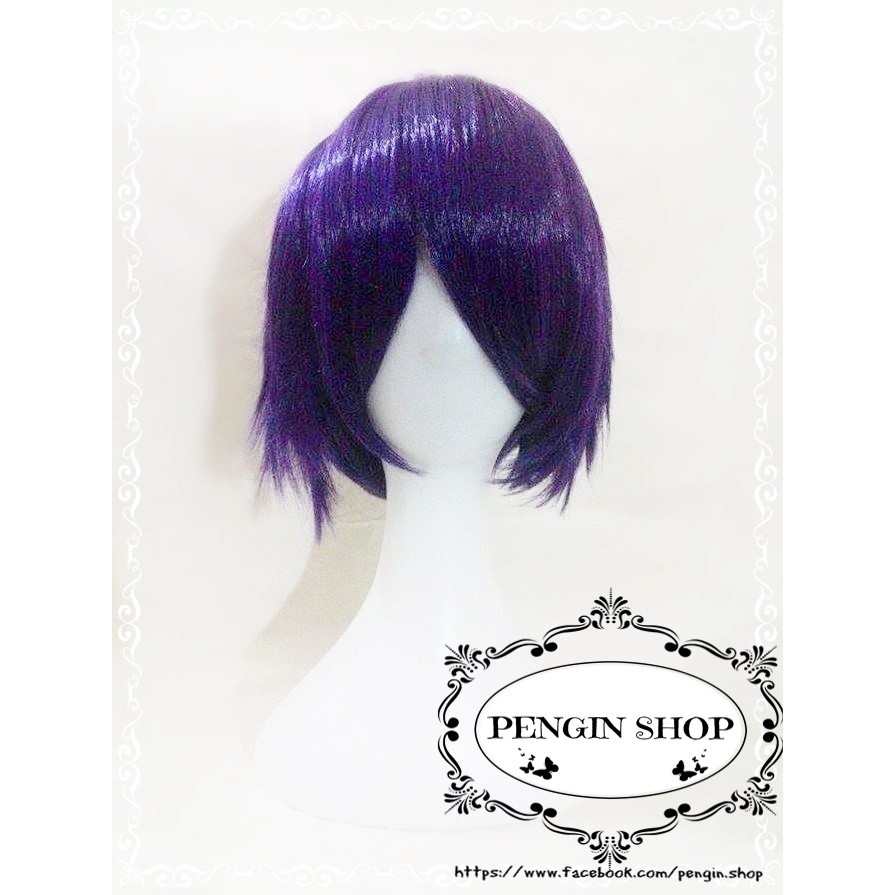 Tóc giả cosplay nam màu tím dáng xù C13