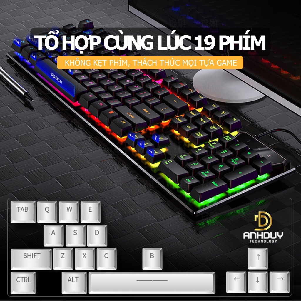 Bàn phím giả cơ gaming Yindiao V4 gõ nẩy âm thanh gõ chất lượng Led RGB xuyên phím đẹp chống thấm nước - Hàng chính hãng