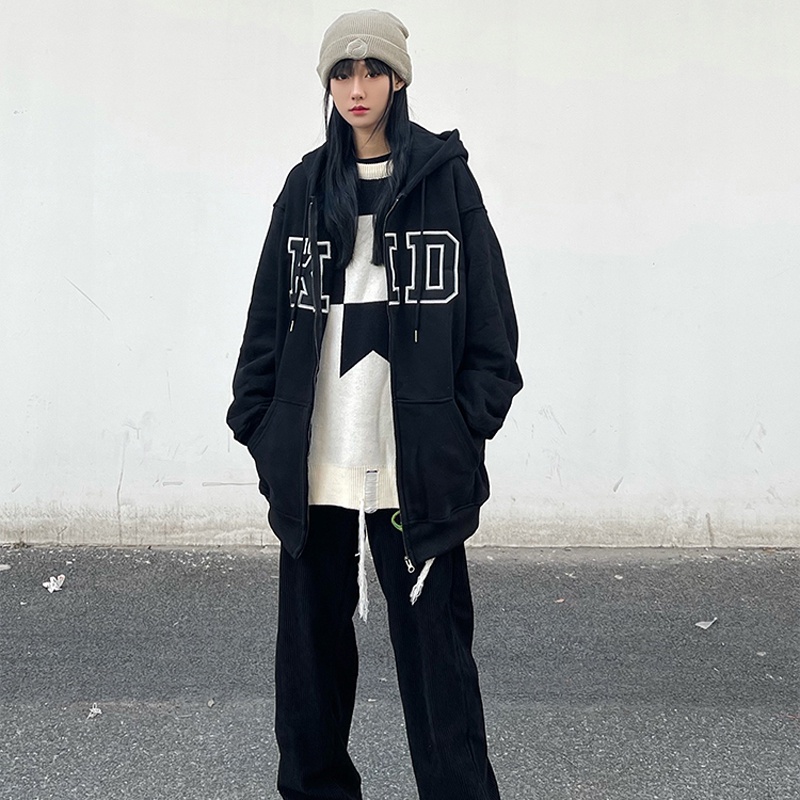 IELGY  Áo Hoodie Mỏng Thêu Chữ Thời Trang Cho Nữ