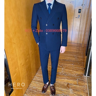 Bộ vest nam thanh niên 6 khuy màu xanh Navy, Bộ suit nam cao cấp chất vải sịn sò.