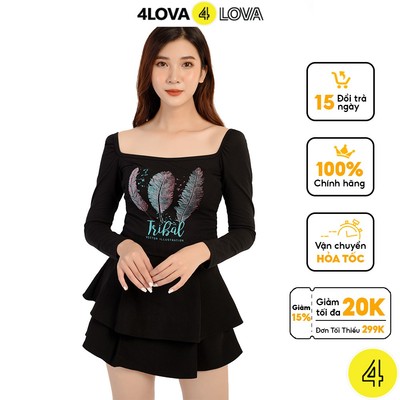 Áo thun dài tay nữ cổ vuông quyến rũ 4LOVA chất cotton mềm mại co giãn tốt