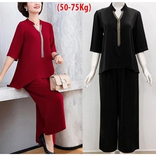 Shoppro - thời trang trung niên - set bộ trung niên kiểu đồ bộ áo phối tua rua quần ống rộng 3281 3325