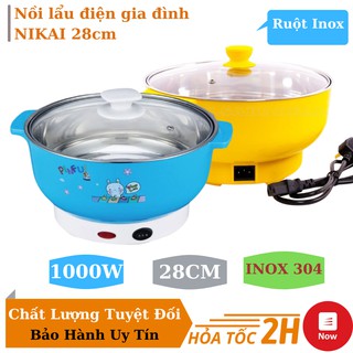 Nồi lẩu điện mini Nikai1000w 28Cm, Chất liệu Inox 304 - Bếp Lẩu Gia Đình Đa Năng, Nồi Lẩu Mini Bảo Hành 12 Tháng