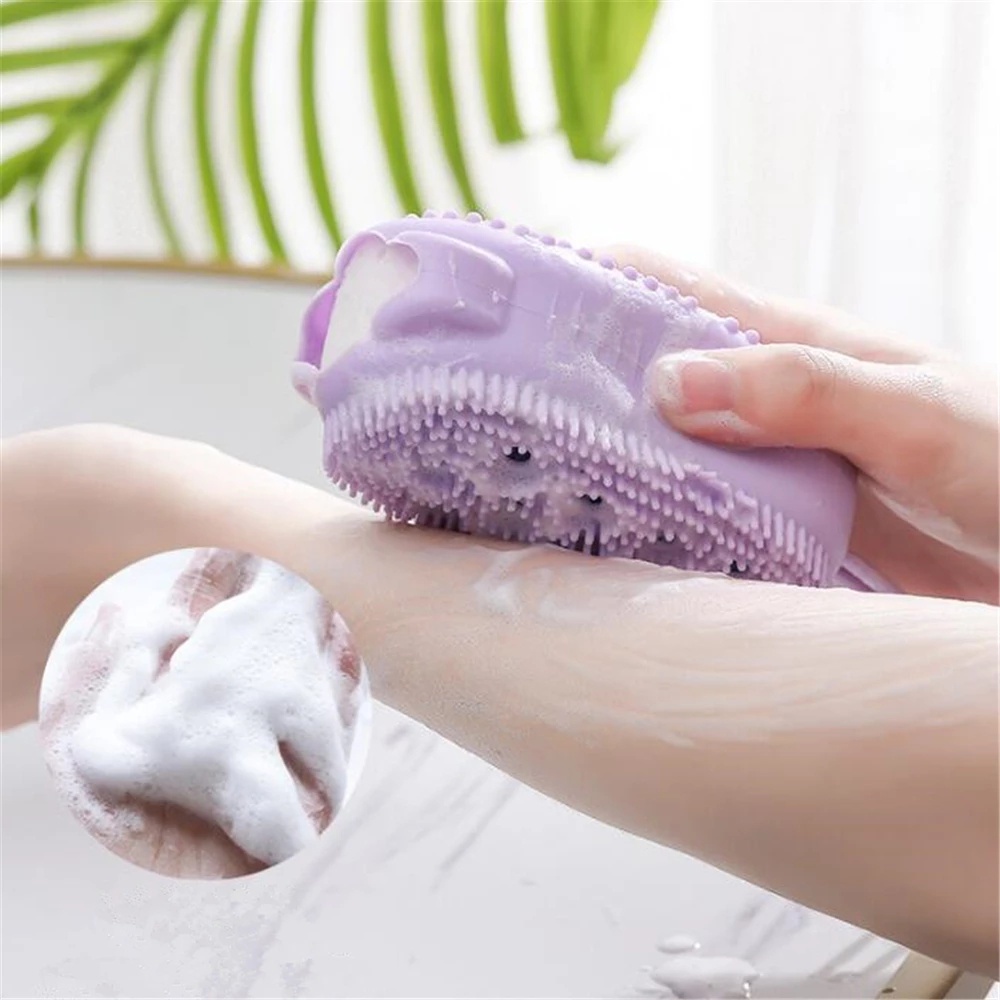 Bàn chải tắm massage hai mặt Chất liệu silicone NHẬT BẢN mềm mại đựng xà phòng tạo bọt tẩy da chết BC1 SUVADO