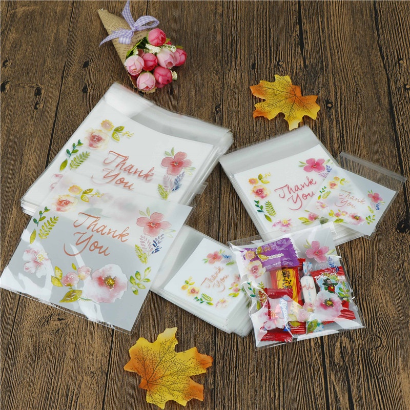 100 túi nhựa đựng bánh in chữ thank you với 3 loại tùy chọn