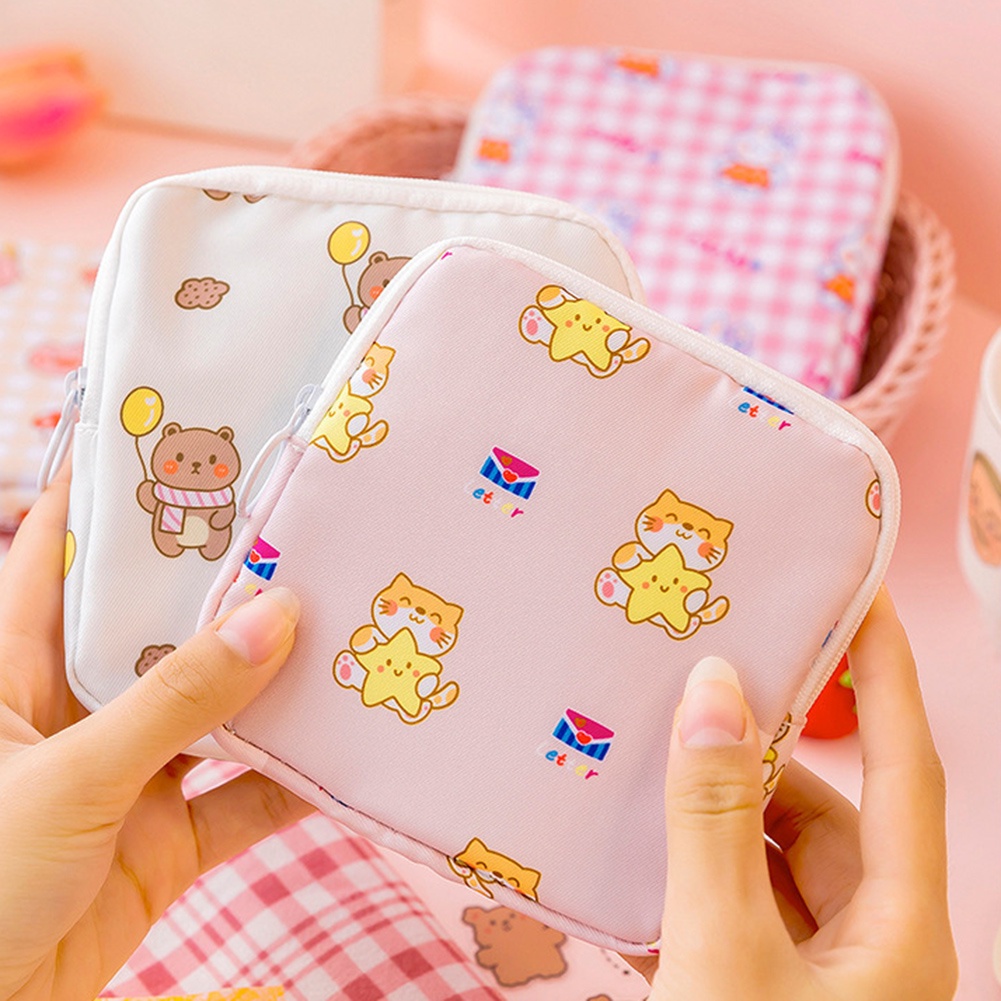 Túi Đựng Băng Vệ Sinh / Đồ Trang Điểm Bằng Cotton Có Khóa Kéo Tiện Dụng Cho Nữ