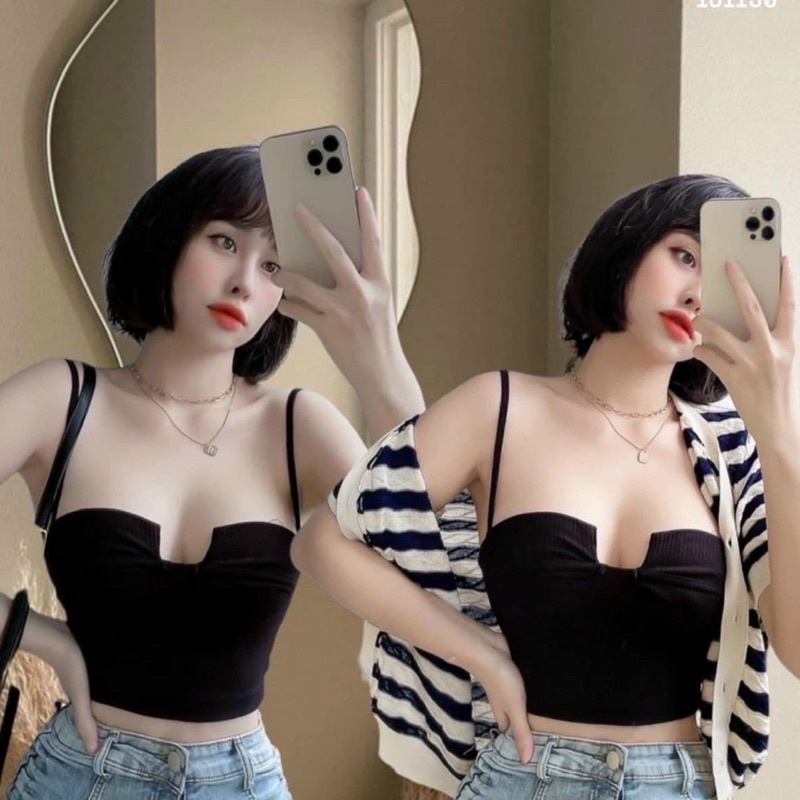 Áo 2 dây khoét ngực chất gân dày dặn