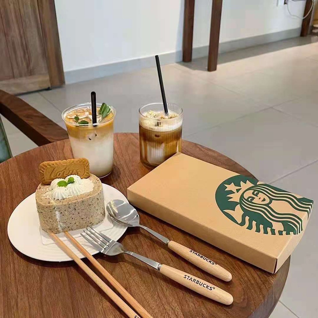 Bộ thìa dĩa và đũa Starbucks sang chảnh, sét 3 món quà tặng cho bạn