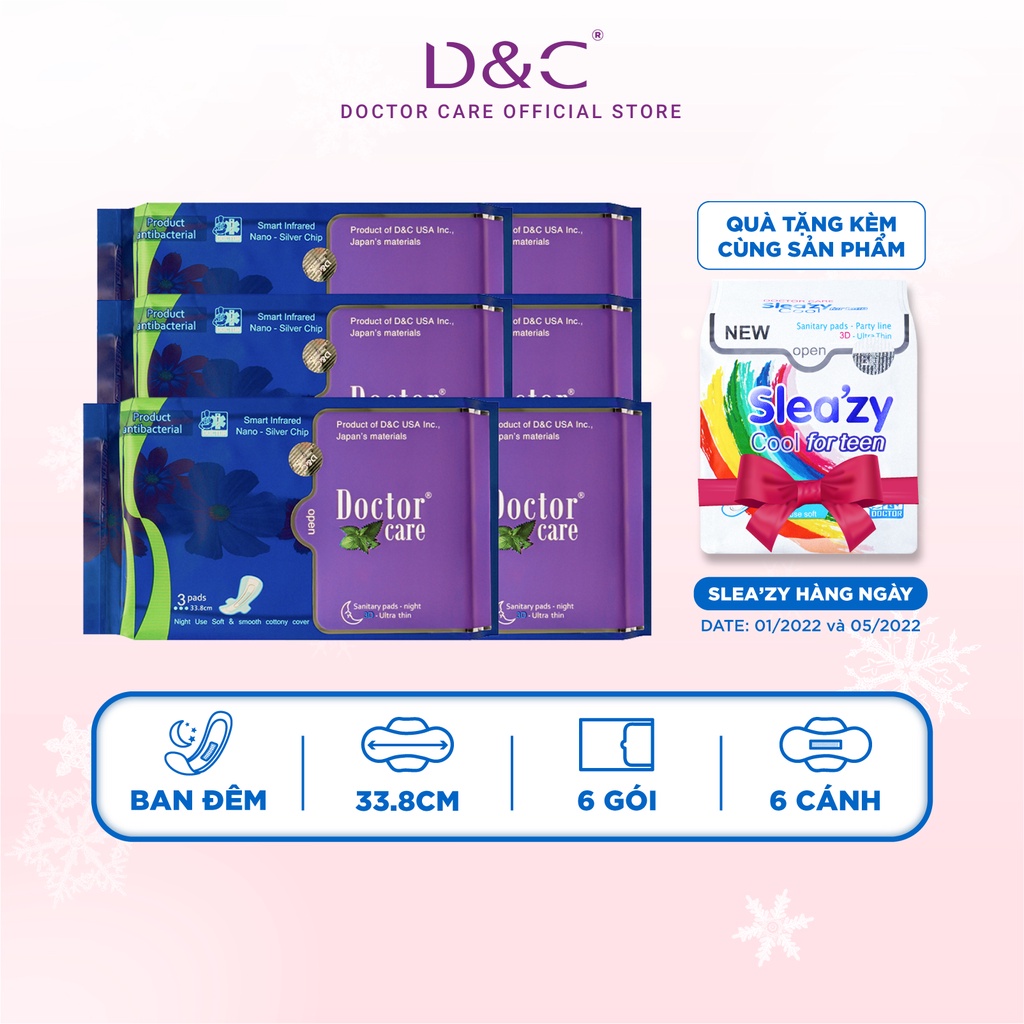 Băng vệ sinh thảo dược Doctor Care ban đêm 33.8cm Combo 6 gói