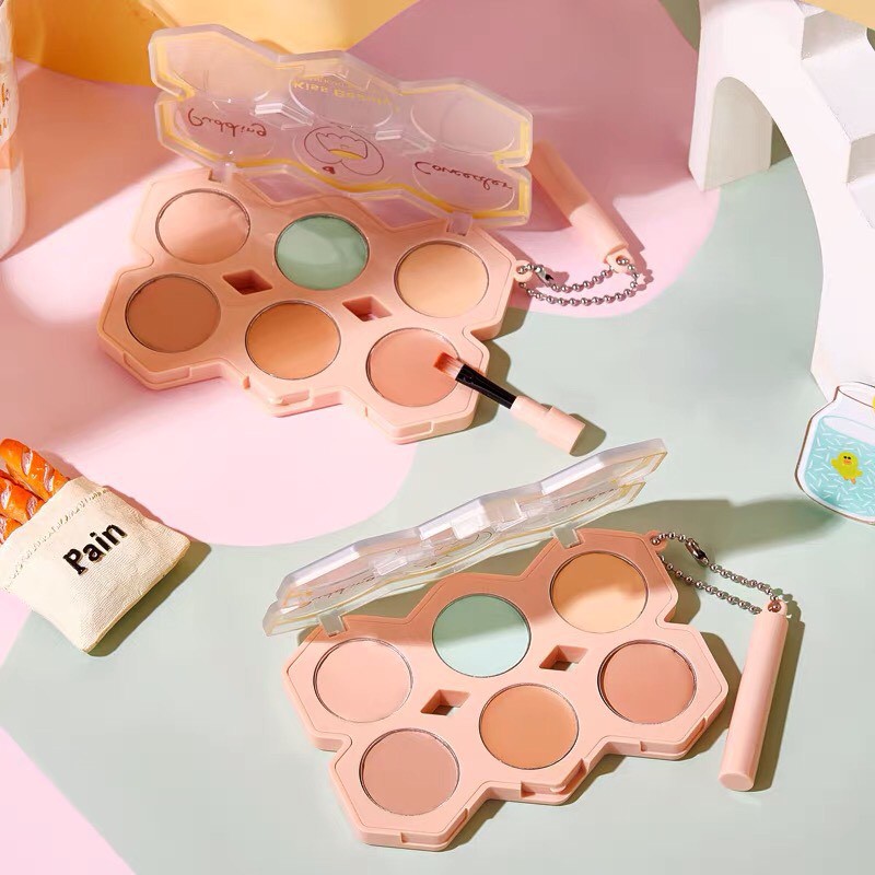 Bảng che khuyết điểm 6 màu KISS BEAUTY Pudding Concealer mịn mượt che phủ cao KISS12