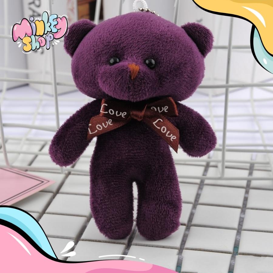 Móc khóa gấu bông đeo nơ dễ thương cute với nhiều màu phụ kiện túi xách 02MKG -Minkey