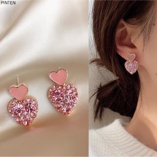 Bông tai mạ bạc 925 hình trái tim đính đá xinh xắn