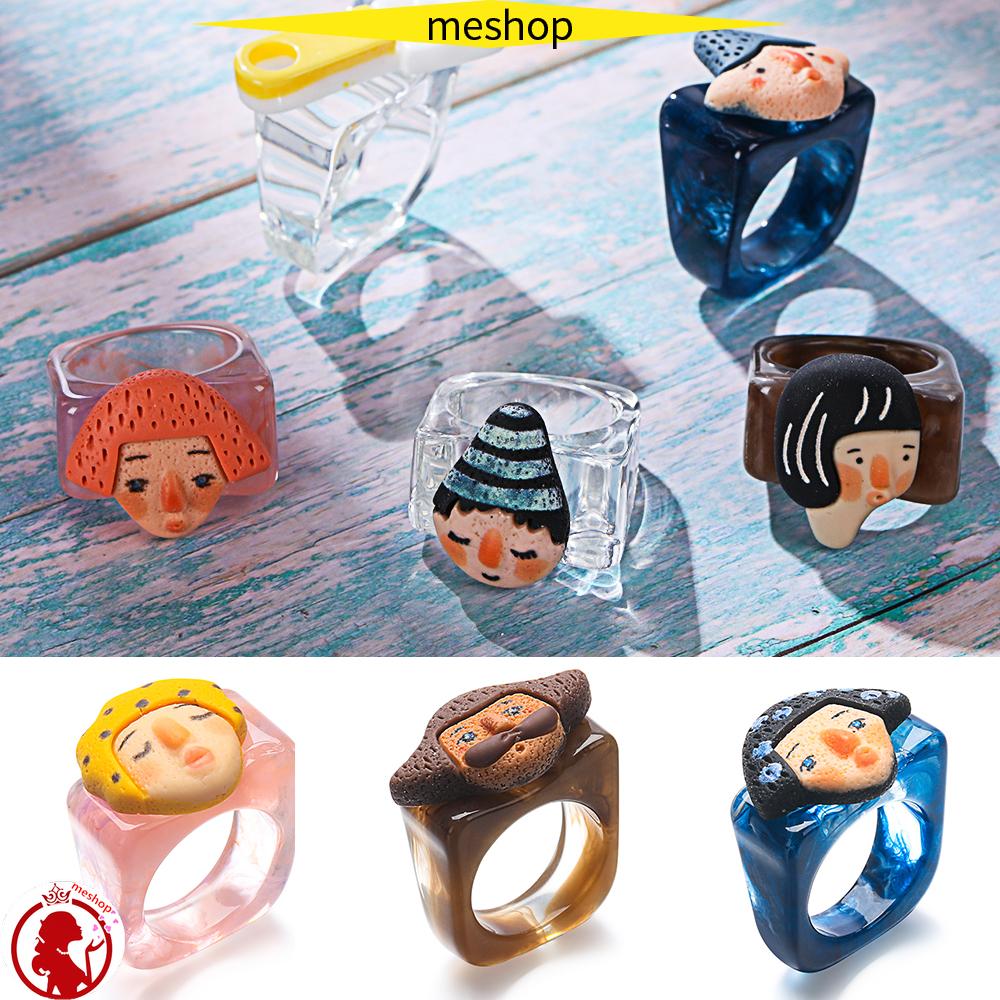 Nhẫn nhựa acrylic trong suốt nhiều màu hình vuông dễ thương dành cho nữ