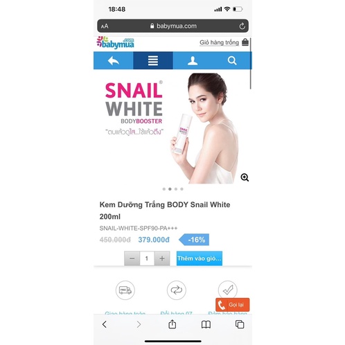 Sữa dưỡng thể Snail White Body Lotion SPF90 PA+++