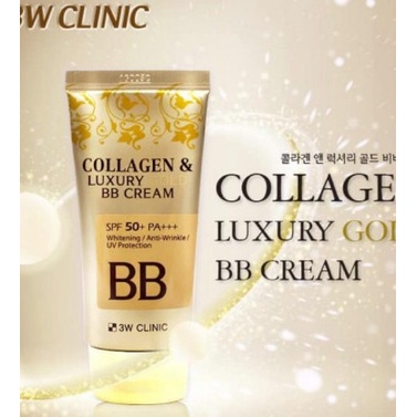Kem Nền Trang Điểm Chống Nắng Collagen & Luxury Gold BB Cream SPF50 PA+++ 3W Clinic Hàn Quốc 50ml