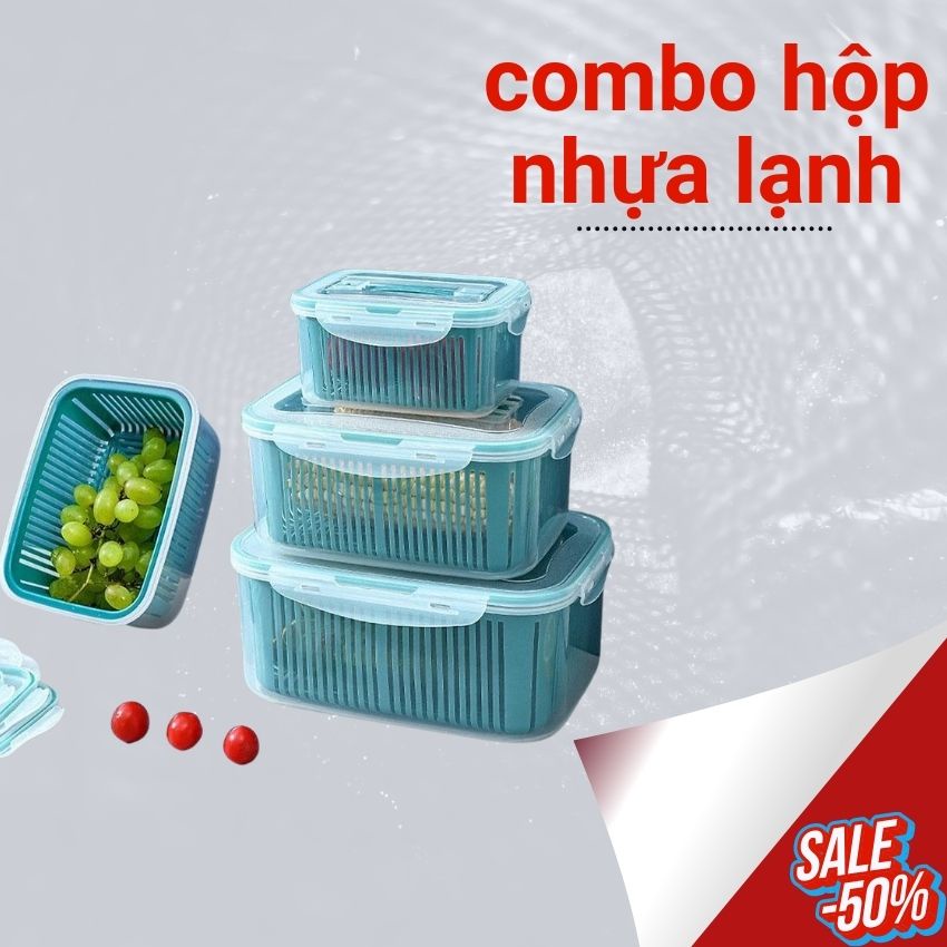 SET 5 HỘP KÈM RỔ CÓ NẮP ĐỂ TỦ LẠNH TIỆN LỢI