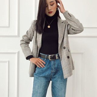 Áo blazer Cache Cache kẻ xám 4 khuy