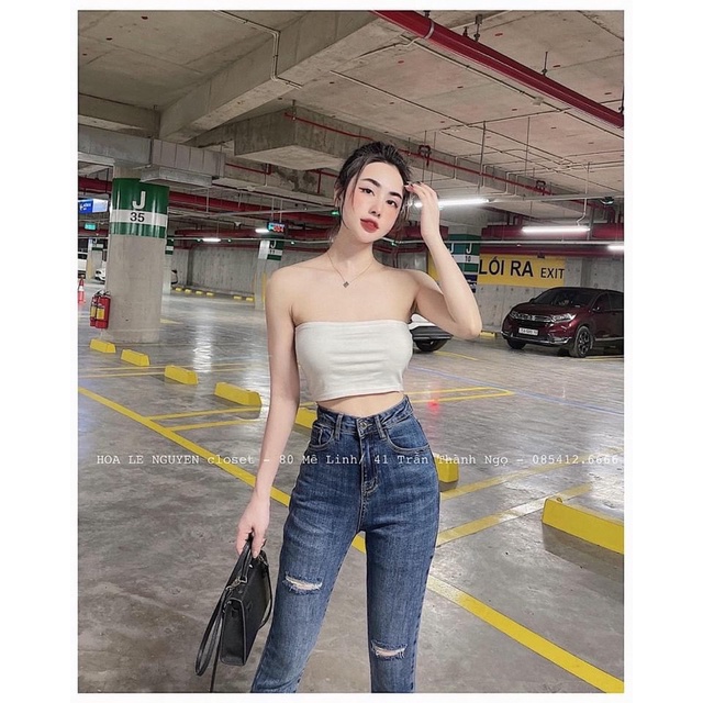 Quần jean ôm rách gối 2 rạch cho nữ