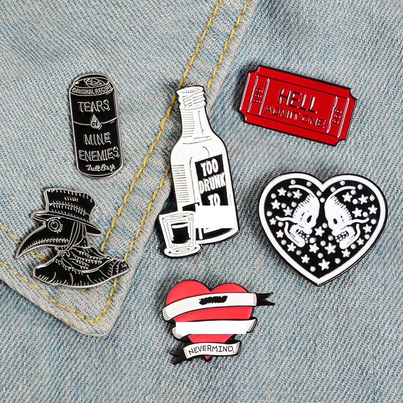 Unisex Punk Mini Men Trâm cài áo Bệnh dịch Bác sĩ Heart Rượu Địa ngục Áo sơ mi Ve áo Thường Đảng Ghim Đồ trang sức