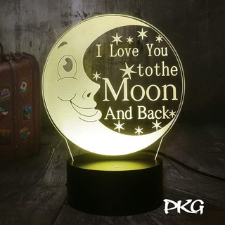 Đèn Ngủ Led 3D Hình BIỂU TƯỢNG I LOVE YOU To the MOON Quà Tặng Trang Trí cảm ứng Điều khiển từ xa nháy sáng 16 màu DN68