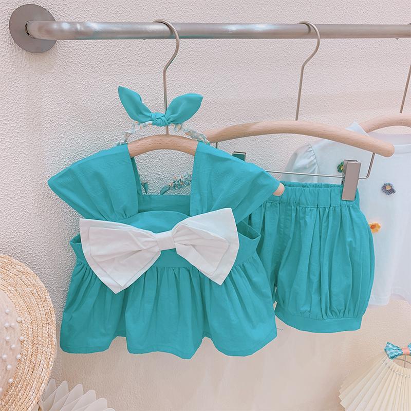 Bộ Áo Hai Dây Đính Nơ + Quần Dài Phong Cách Phương Tây Mới Dành Cho Bé Gái