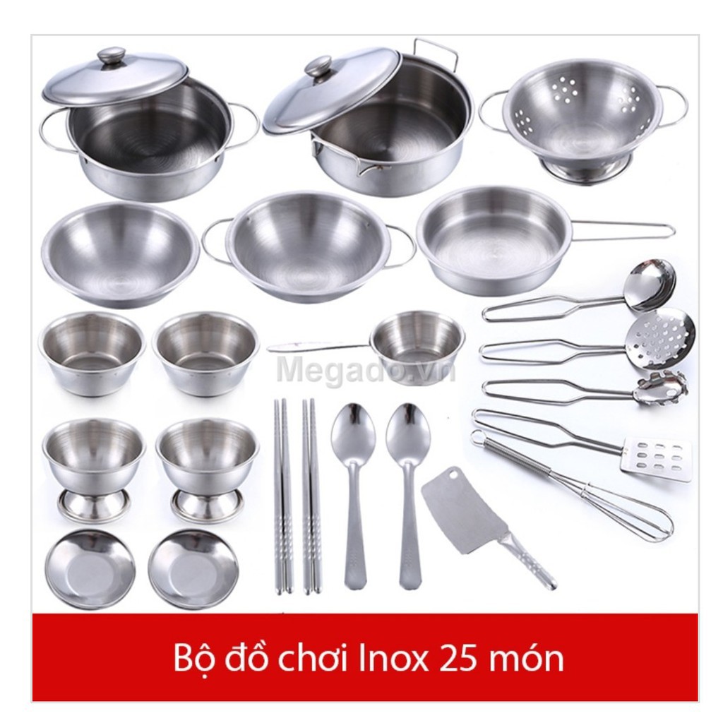 Bộ đồ chơi nấu ăn bằng inox 25 món inox