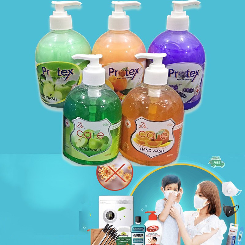 Combo 2 chai x 500ml Xà phòng rửa tay kháng khuẩn và dưỡng da cao cấp Protex DR. CARE, hương hoa quả.