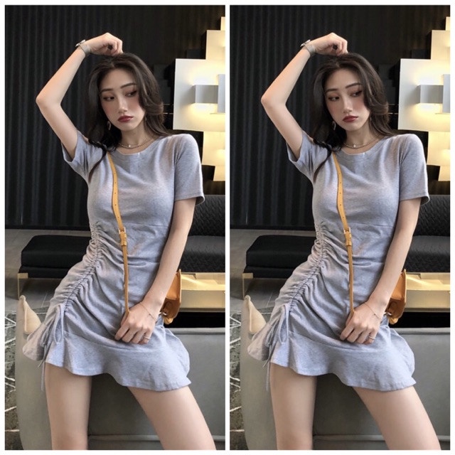 Đầm đuôi cá rút dây 1 bên, chất thun gân tăm dày dặn