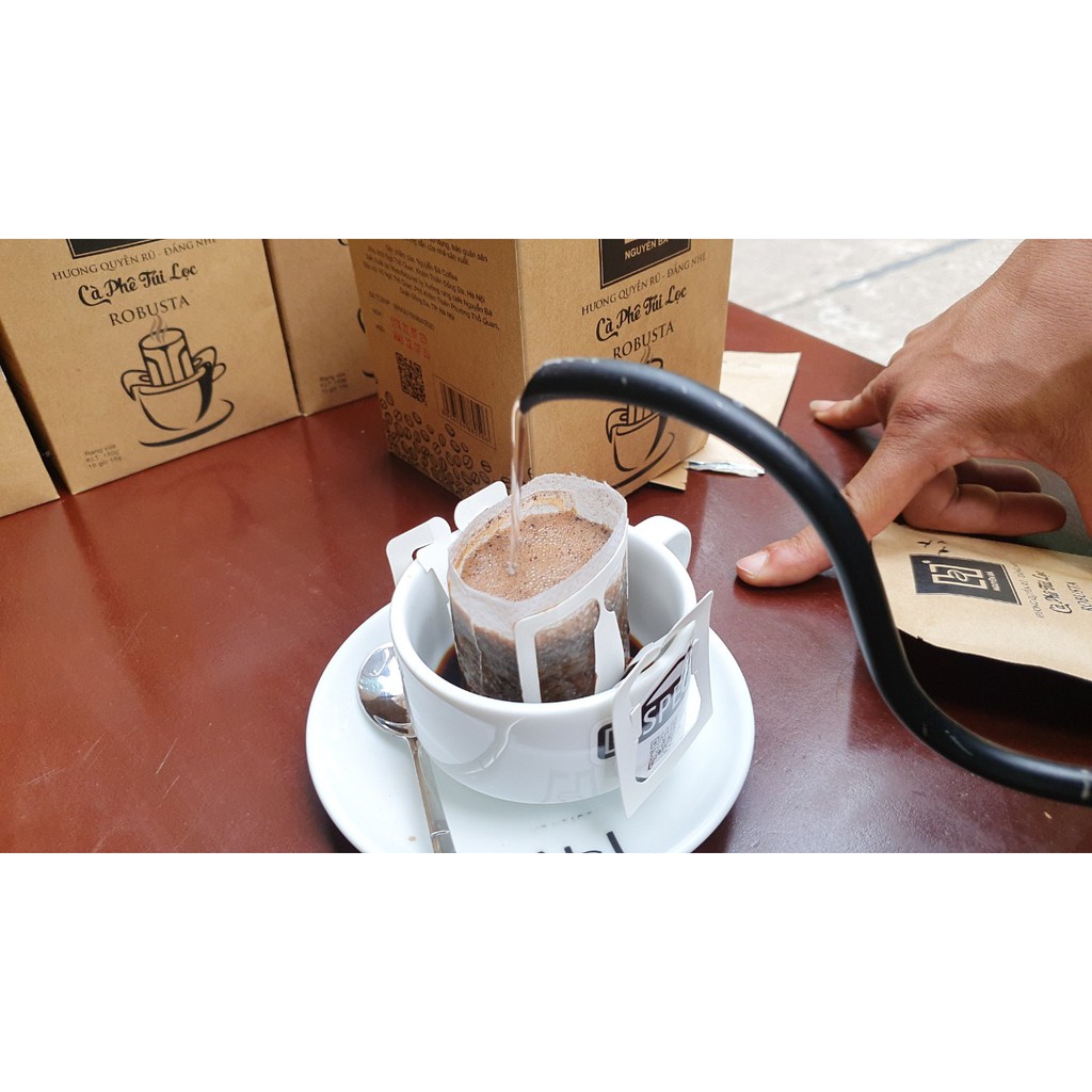 Cà phê túi lọc cafe phin giấy ROBUSTA nguyên chất 100% đắng nhẹ hương quyến rũ hộp 10 túi 15g - Nguyễn Bá Coffee