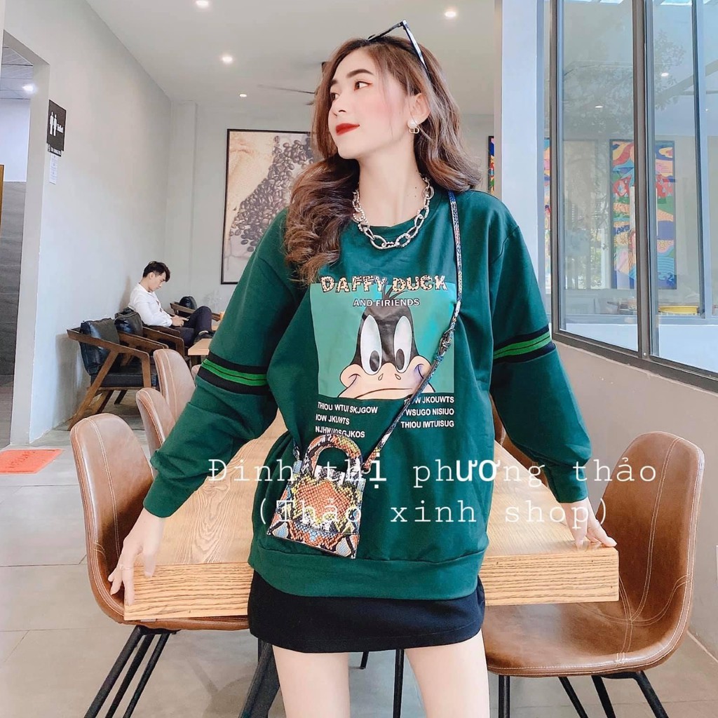 Áo Hoodie nữ dáng rộng chất umi - Áo nữ in hình vịt tay sọc thời trang - CM Shop