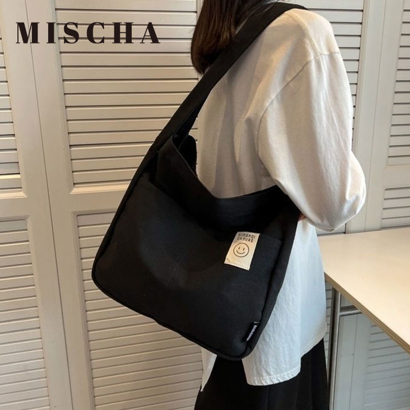 Mischa Túi Đeo Vai Vải canvas Màu Trơn Sức Chứa Lớn Dễ Phối Đồ Thời Trang Cho Học Sinh