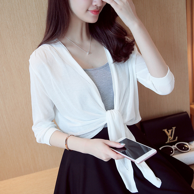 Áo khoác cardigan dệt kim tay lửng chống nắng thời trang cho nữ