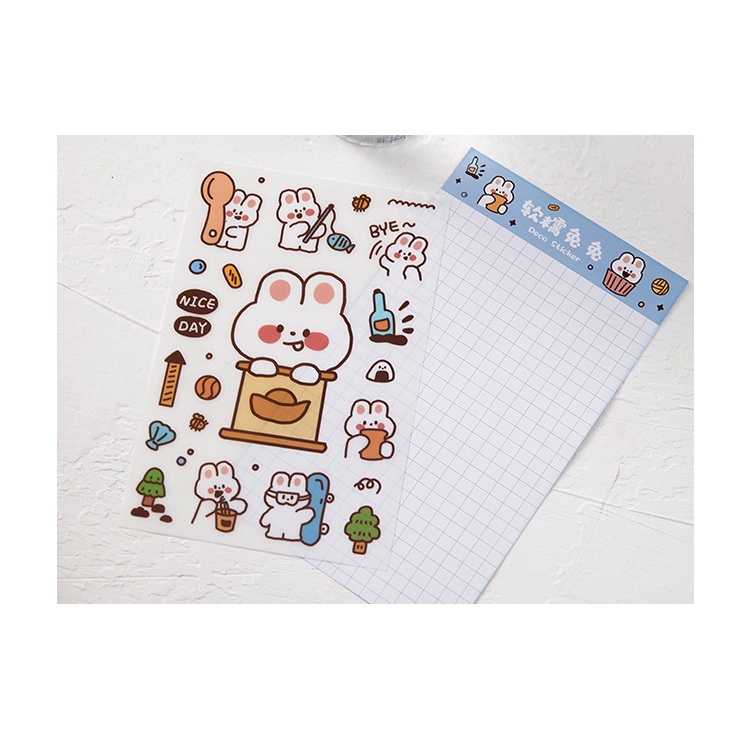 Set 6 tấm Stickers Gấu Thỏ cute chống thấm nước