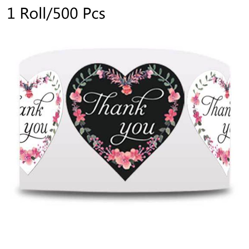 Set 500 nhãn dán phong bì hình hóa trái tim với chữ cảm ơn bạn cho cửa hàng bánh cưới/bánh nướng nhỏ