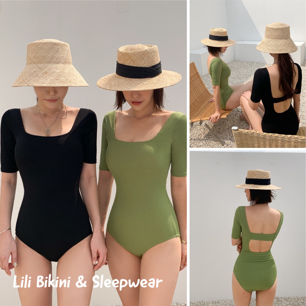 Bikini liền thân, có bigsize Đồ bơi nữ liền thân tay ngắn khoét lưng DÂY NGANG hàng Quảng Châu cao cấp