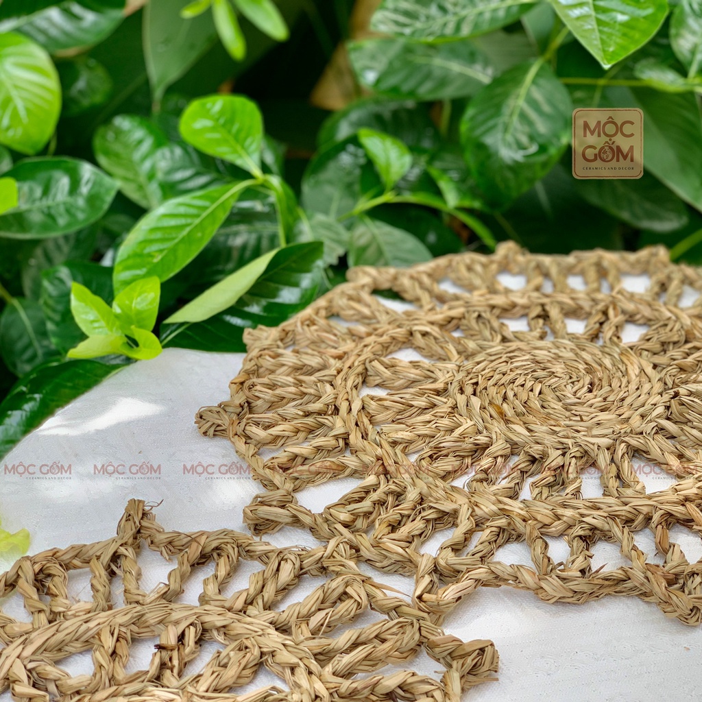 Tấm lót, thảm cói đan tay hình tròn đa dạng họa tiết, lót bình hoa, trang trí bàn ăn, đạo cụ chụp ảnh Decor | NB01
