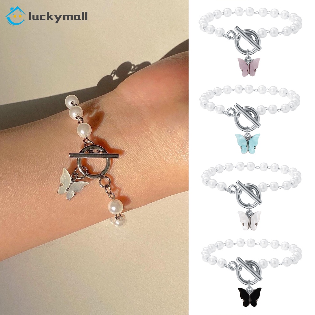 Vòng Tay Chuỗi Hạt Phối Mặt Hình Bướm Thiết Kế Đơn Giản Độc Đáo Cho Nữ