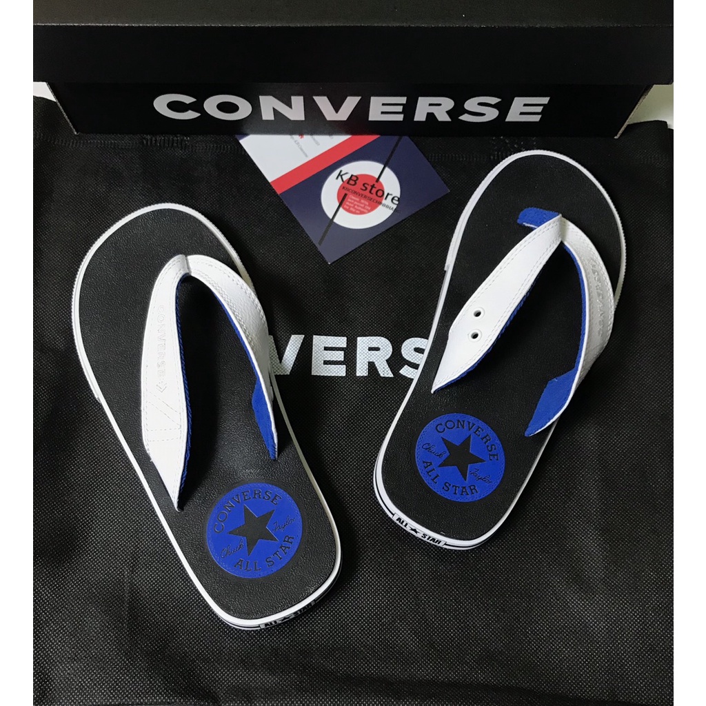 Dép Converse đen quai trắng logo xanh dương