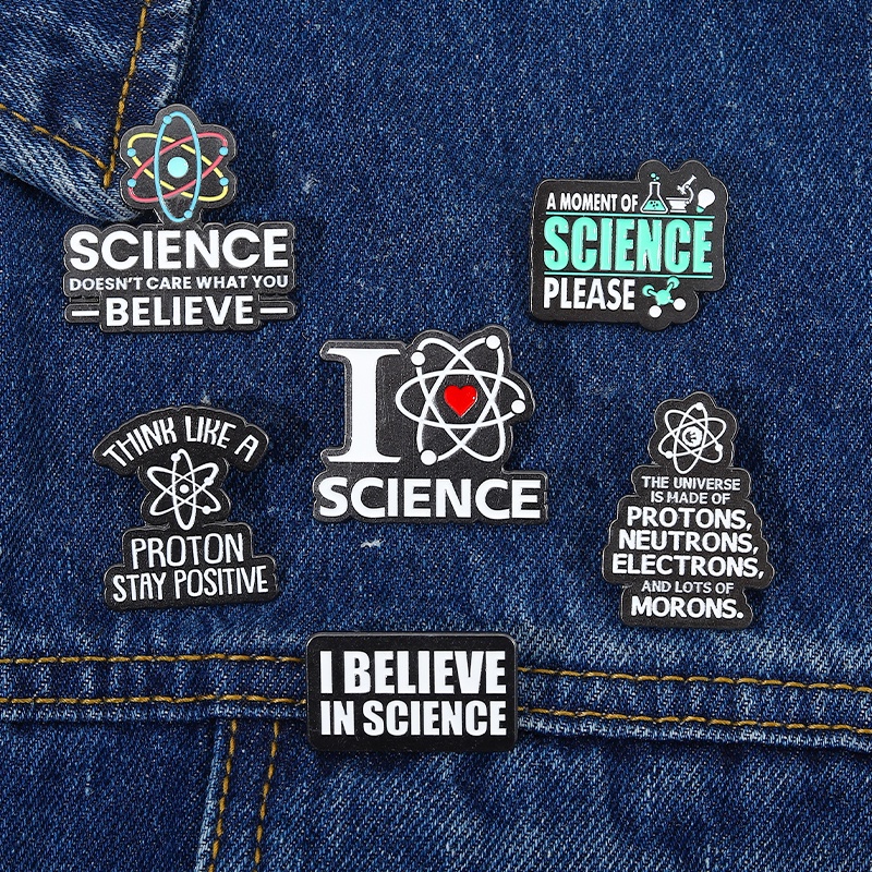 Letter Brooch Chemical Atomic Structure I Believe In Science Enamel Pins Brooches Proton Neutrons Lapel Badges Cartoon Funny QuotesBackpack Jewelry Badge
