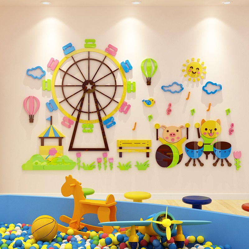 Tranh dán tường mica 3d decor khổ lớn vòng xoay tròn khu vui chơi trang trí mầm non, phòng cho bé Nhiều Size - EPeBen