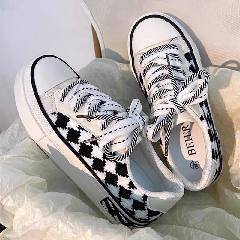 Giày thể thao nữ vải ca rô thời trang đi êm cao cấp