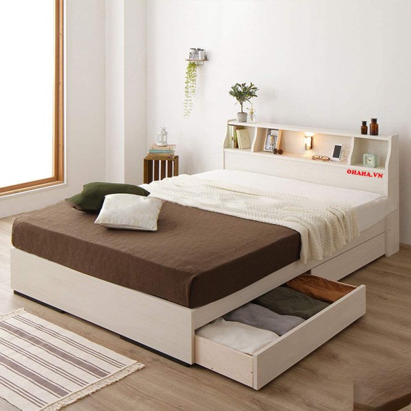 Giường ngủ gỗ Công Nghiệp Cao Cấp OHAHA 002 - Màu trắng
