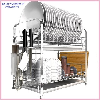 RE0586 Kệ để chén bát inox 2 tầng có ngăn dao thớt - Kệ nhà bếp inox